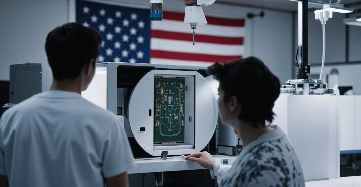 Puce d'intelligence artificielle avancée, symbole du Gain AI Act et de la souveraineté technologique américaine.