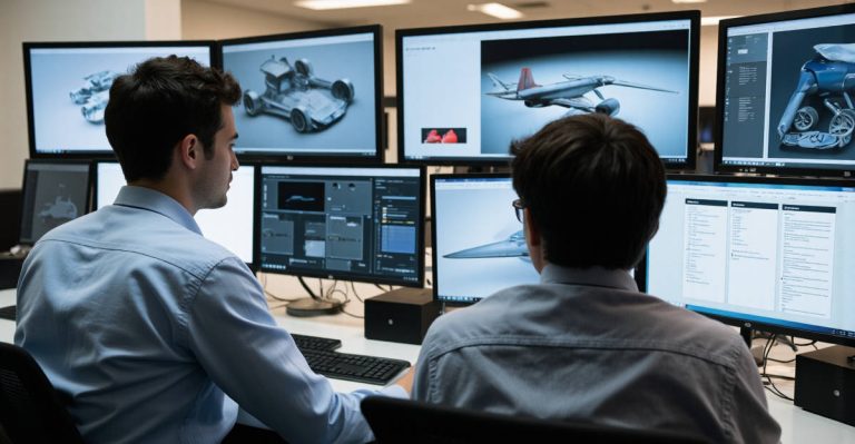 Bureau études ingénierie Segula Technologies avec ingénieurs travaillant sur projets automobiles et aéronautiques