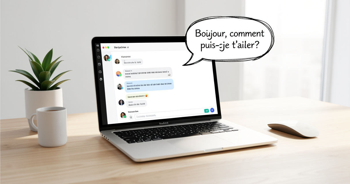 Interface de chatbot IA gratuite en français sur un ordinateur portable