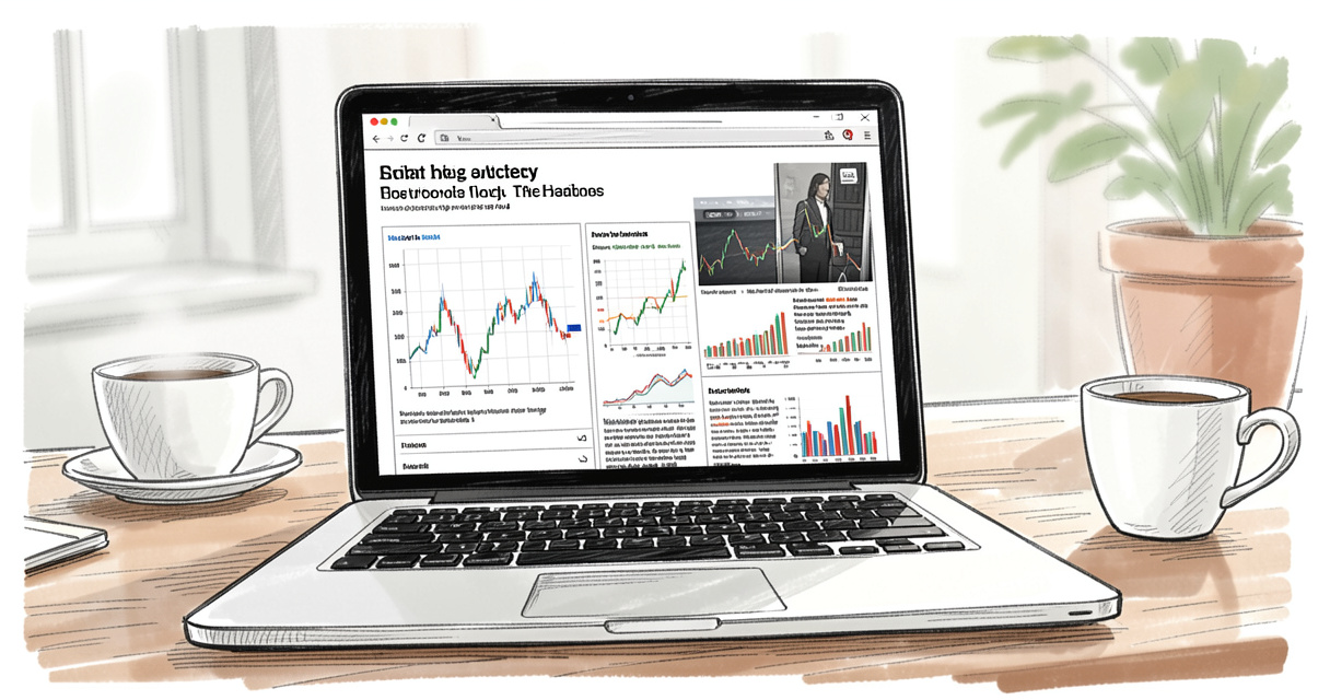 Ordinateur portable affichant des graphiques financiers sur un bureau, sujet actualité économique entreprise