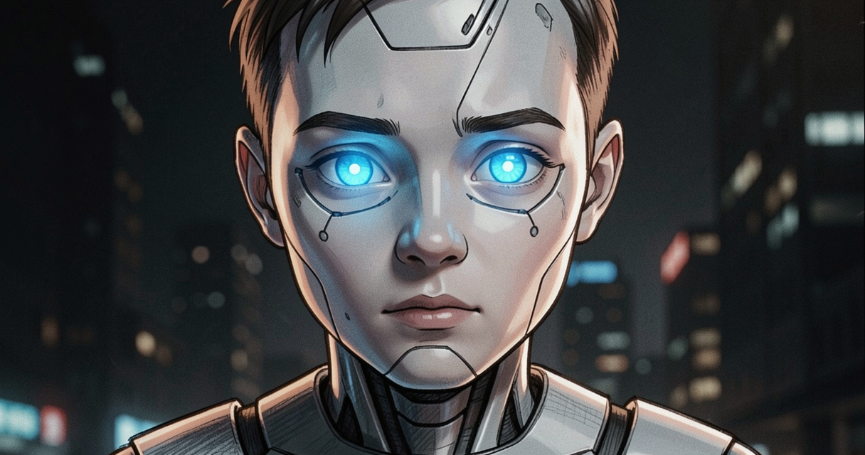 Robot David au regard bleu dans le film A.I. Intelligence artificielle de Steven Spielberg