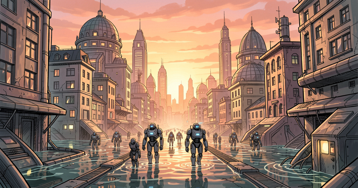 Ville futuriste submergée par la fonte des glaces dans A.I. Intelligence artificielle en 2001