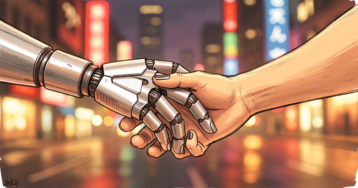 Intelligence artificielle au cinéma main robot et main humaine interaction émotionnelle