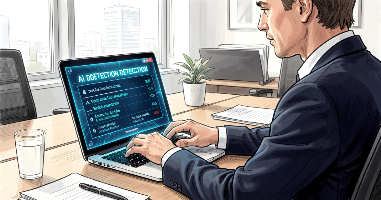 Test intelligence artificielle texte : analyse d'un document avec un détecteur d'IA sur un écran d'ordinateur dans un bu