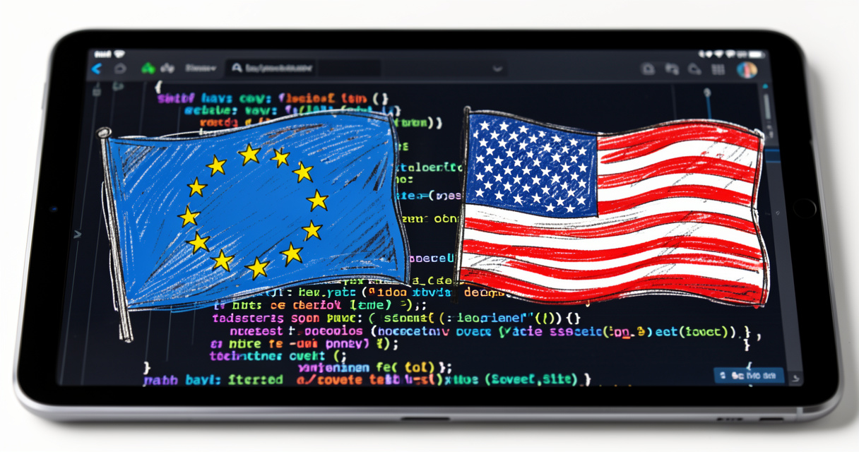 European and American flags symbolizing AI sovereignty and data protection debate
