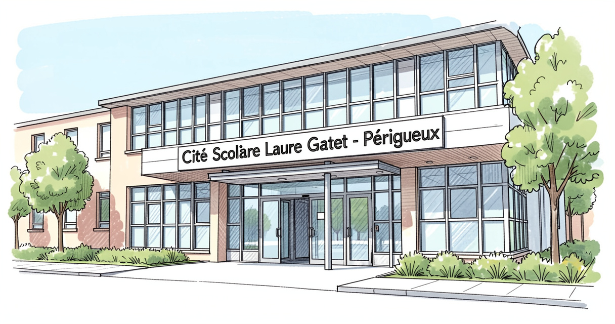 Entrée de la Cité scolaire Laure Gatet à Périgueux avec panneau extérieur