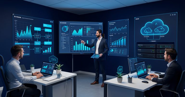Équipe utilisant un agent IA dans un workflow numérique sécurisé