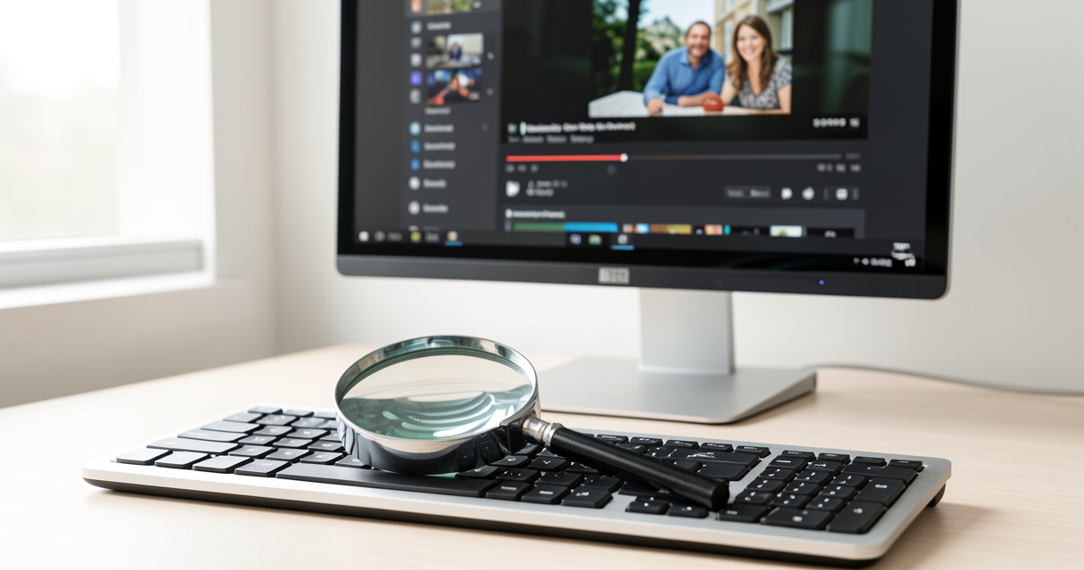 Loupe posée sur un clavier pour vérifier si le site yablom.com est fiable