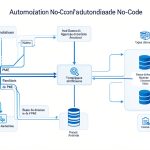 Schéma d'un workflow d'automatisation no-code avec intelligence artificielle et interconnexion de données pour PME
