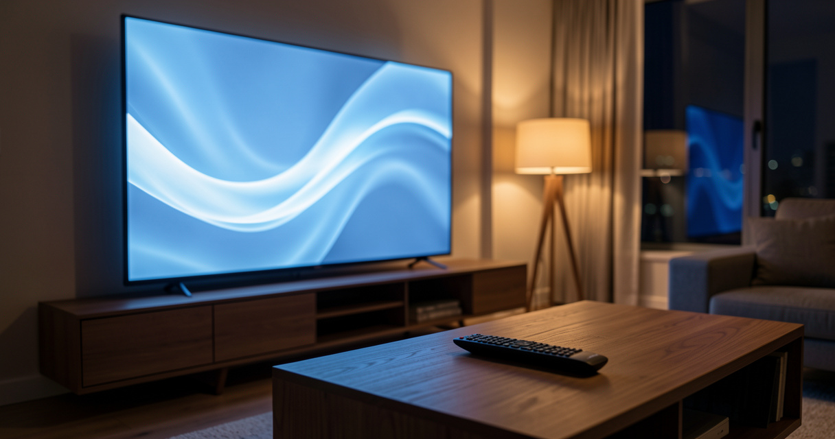 Salon moderne avec téléviseur connecté pour regarder Kameo TV en streaming
